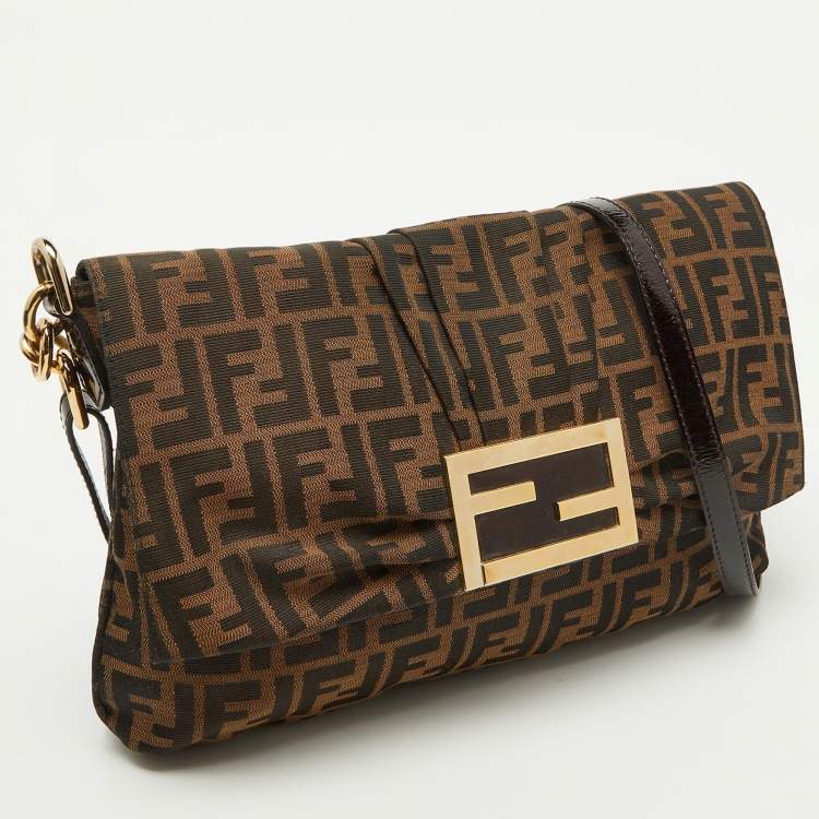 Pre Owned Fendi Brown Zucca Canvas Mia Flap Shoulder Bag