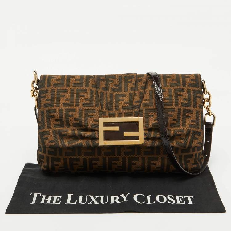 Pre Owned Fendi Brown Zucca Canvas Mia Flap Shoulder Bag