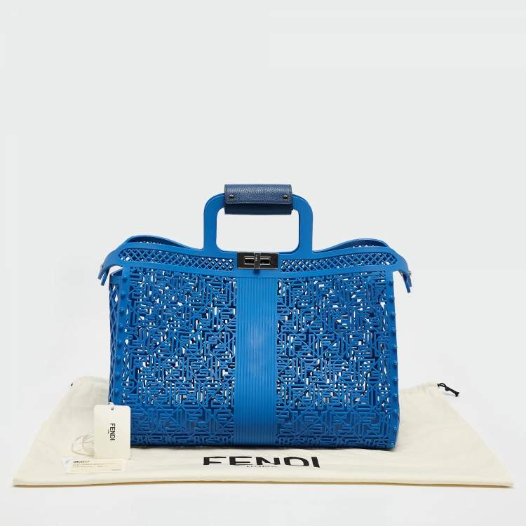 Pre Owned Fendi Blue Zucca Rubber Forty8 Basket Tote