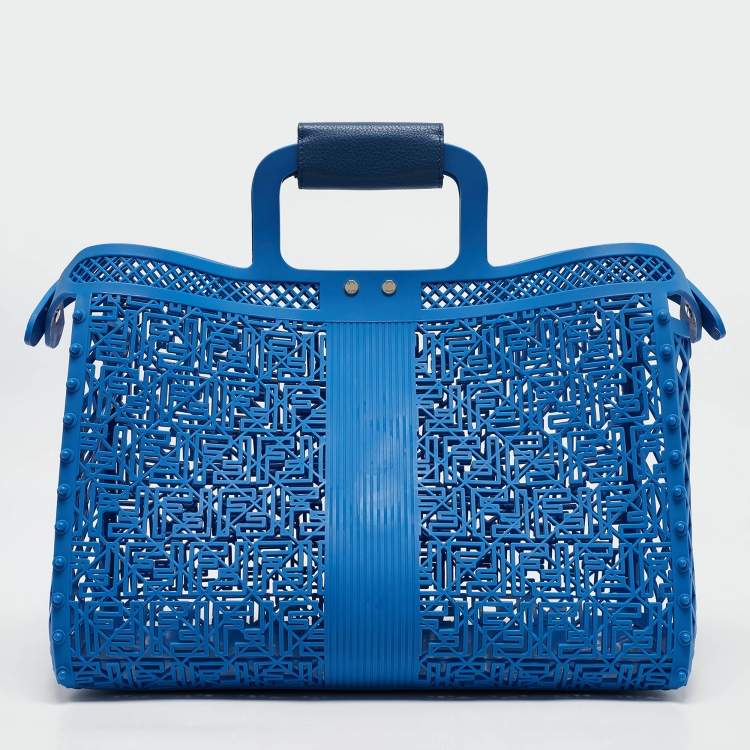 Pre Owned Fendi Blue Zucca Rubber Forty8 Basket Tote