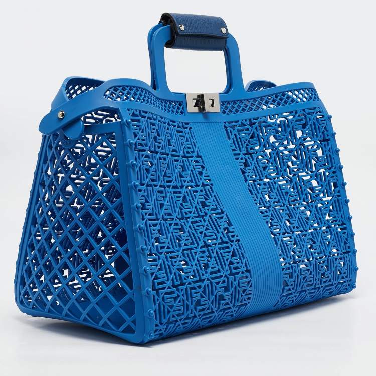 Pre Owned Fendi Blue Zucca Rubber Forty8 Basket Tote