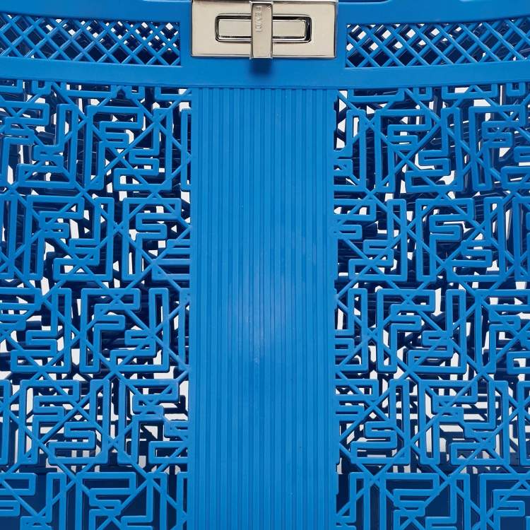 Pre Owned Fendi Blue Zucca Rubber Forty8 Basket Tote