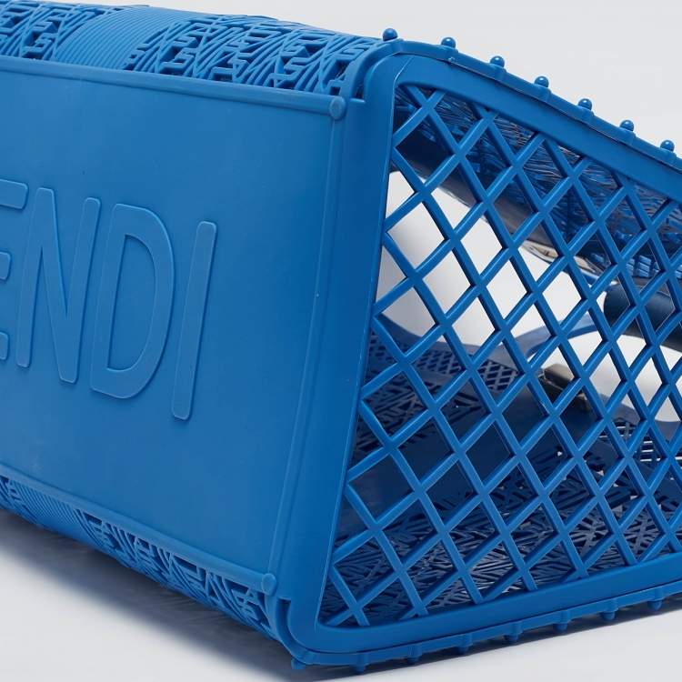 Pre Owned Fendi Blue Zucca Rubber Forty8 Basket Tote