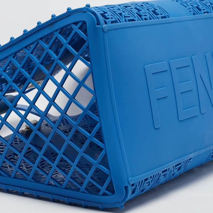 Pre Owned Fendi Blue Zucca Rubber Forty8 Basket Tote