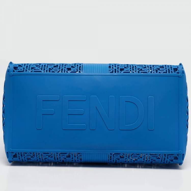 Pre Owned Fendi Blue Zucca Rubber Forty8 Basket Tote