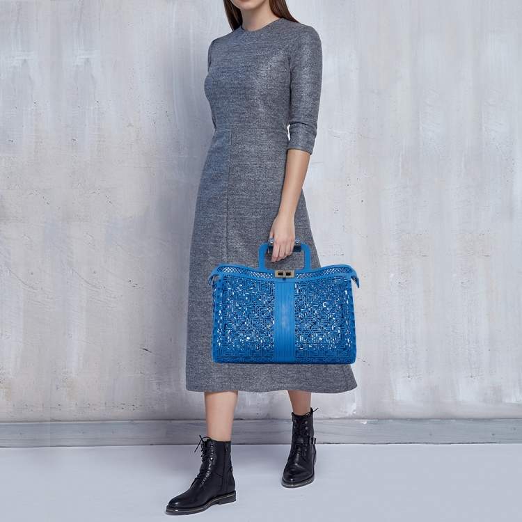 Pre Owned Fendi Blue Zucca Rubber Forty8 Basket Tote