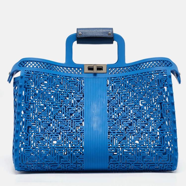Pre Owned Fendi Blue Zucca Rubber Forty8 Basket Tote