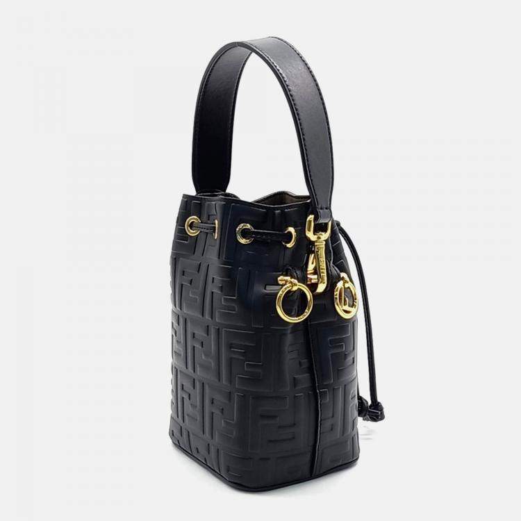 Pre Owned Fendi Black Leather Montresor Mini Bucket Bag