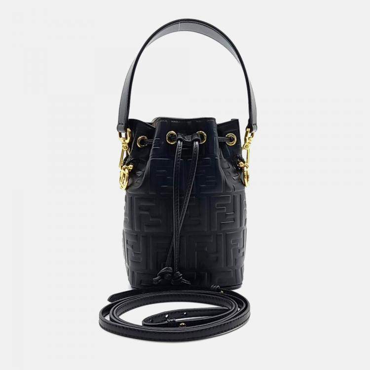 Pre Owned Fendi Black Leather Montresor Mini Bucket Bag