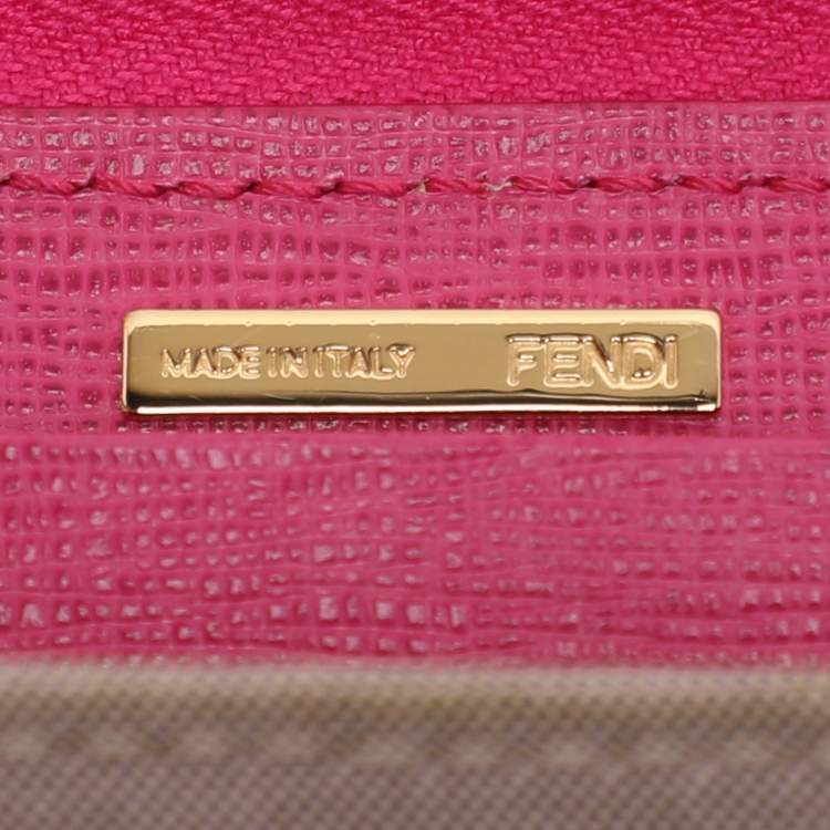 Pre Owned Fendi Pink Leather Elite Zip Around Wallet