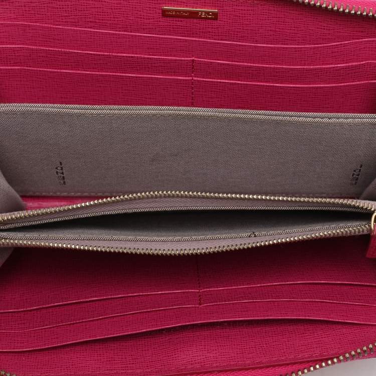 Pre Owned Fendi Pink Leather Elite Zip Around Wallet