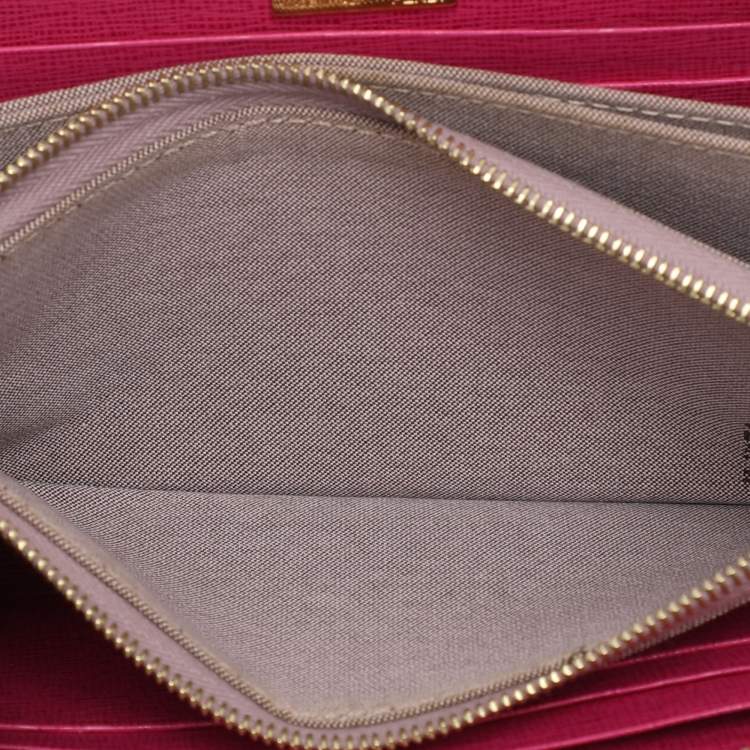 Pre Owned Fendi Pink Leather Elite Zip Around Wallet