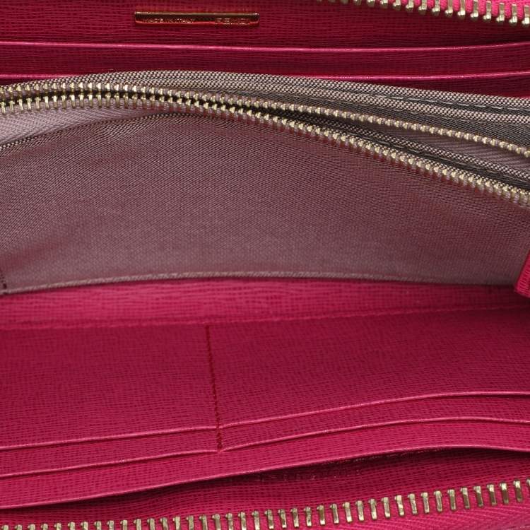 Pre Owned Fendi Pink Leather Elite Zip Around Wallet