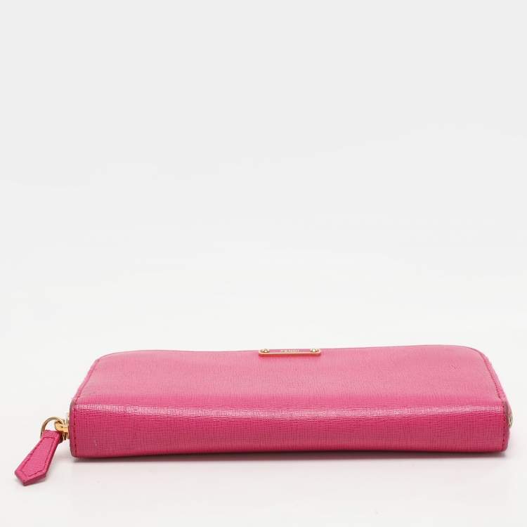 Pre Owned Fendi Pink Leather Elite Zip Around Wallet