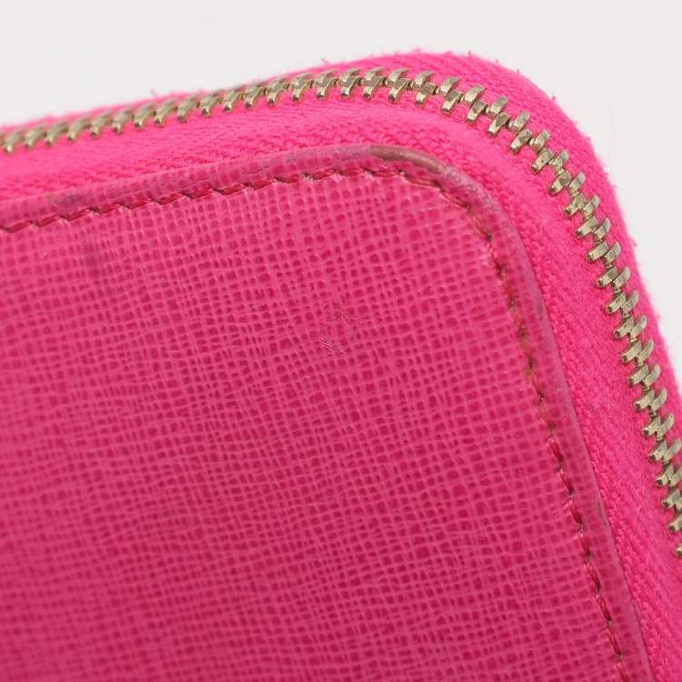 Pre Owned Fendi Pink Leather Elite Zip Around Wallet