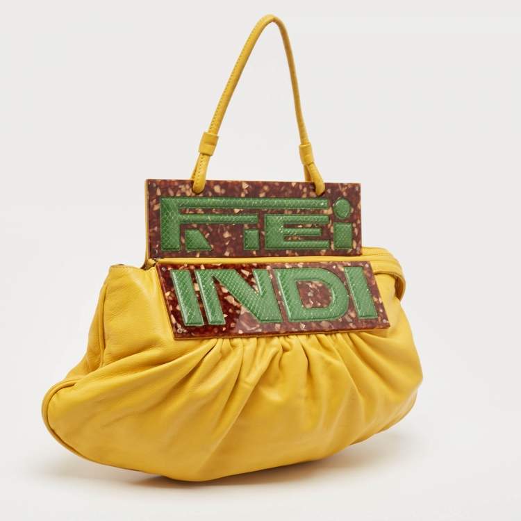 Pre Owned Fendi Yellow Leather and Snakeskin To You Convertible Clutch Bag