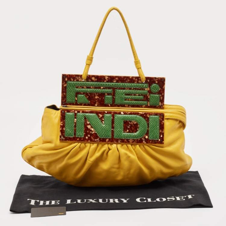 Pre Owned Fendi Yellow Leather and Snakeskin To You Convertible Clutch Bag