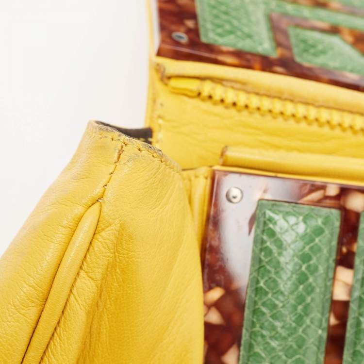 Pre Owned Fendi Yellow Leather and Snakeskin To You Convertible Clutch Bag