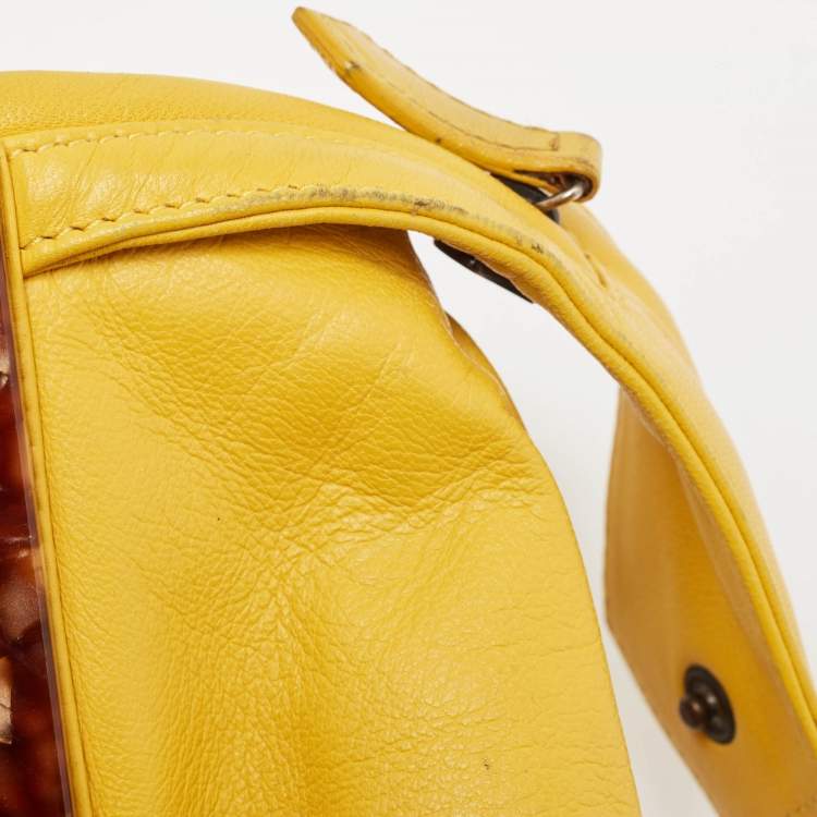 Pre Owned Fendi Yellow Leather and Snakeskin To You Convertible Clutch Bag
