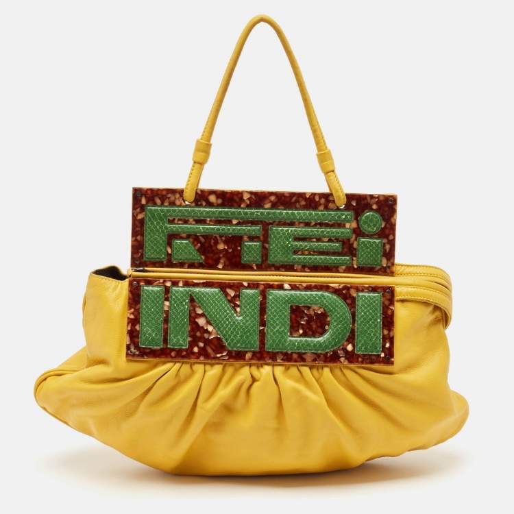 Pre Owned Fendi Yellow Leather and Snakeskin To You Convertible Clutch Bag
