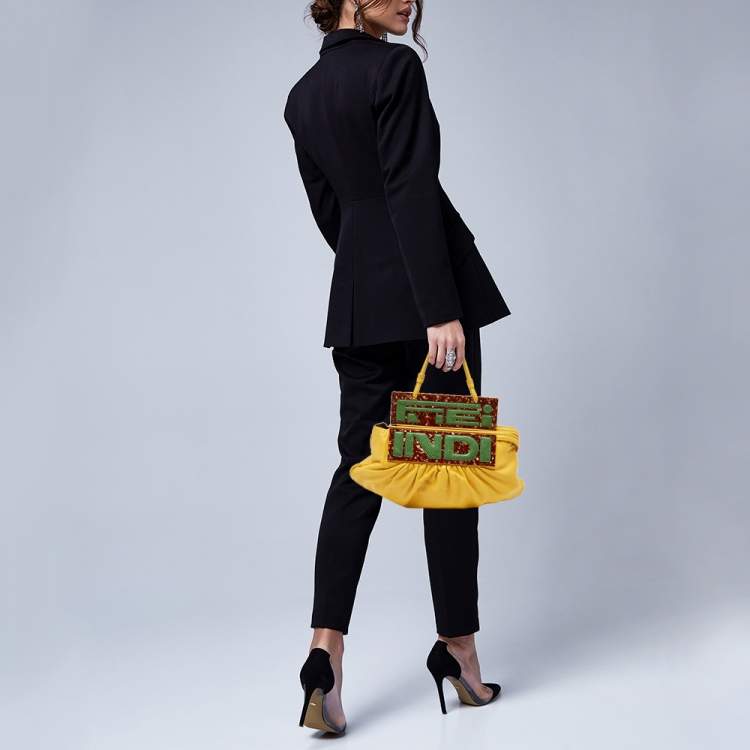 Pre Owned Fendi Yellow Leather and Snakeskin To You Convertible Clutch Bag