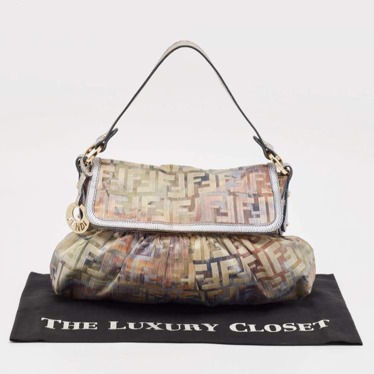 Pre Owned Fendi Multicolor Zucca Fabric and Lizard Embossed Leather Chef Shoulder Bag