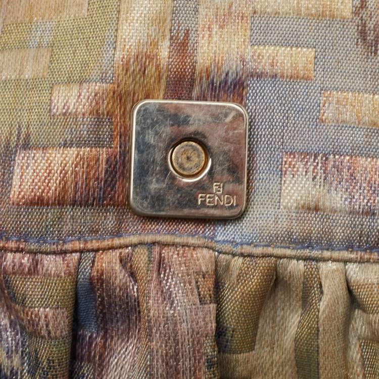 Pre Owned Fendi Multicolor Zucca Fabric and Lizard Embossed Leather Chef Shoulder Bag