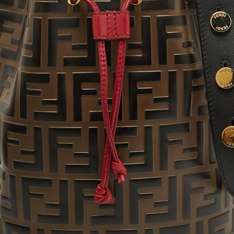 Pre Owned Fendi Brown/Red Zucca Leather Mon Tresor Bucket Bag