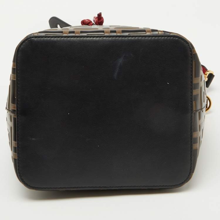 Pre Owned Fendi Brown/Red Zucca Leather Mon Tresor Bucket Bag