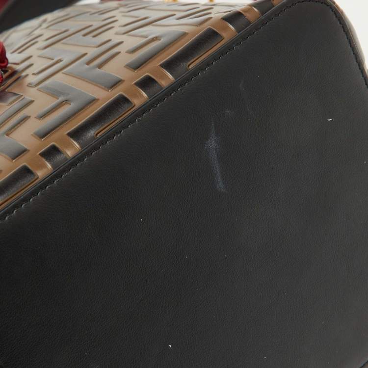 Pre Owned Fendi Brown/Red Zucca Leather Mon Tresor Bucket Bag