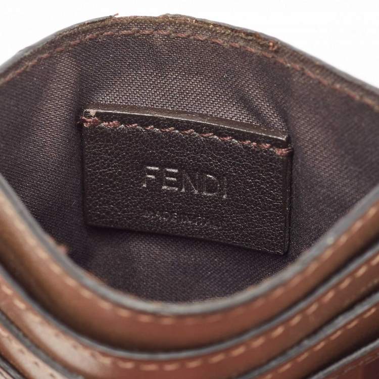 Pre Owned Fendi Tobacco Zucca Leather Card Holder