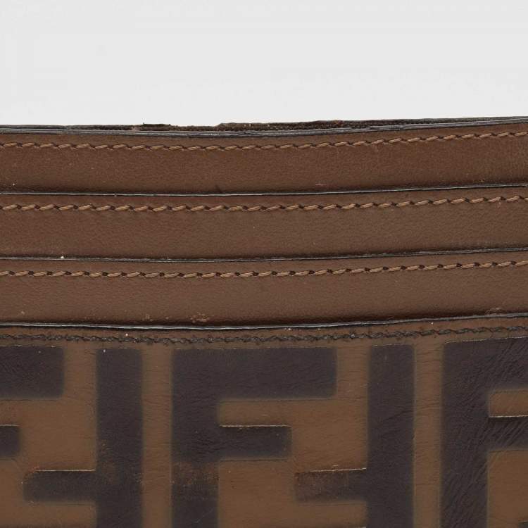 Pre Owned Fendi Tobacco Zucca Leather Card Holder