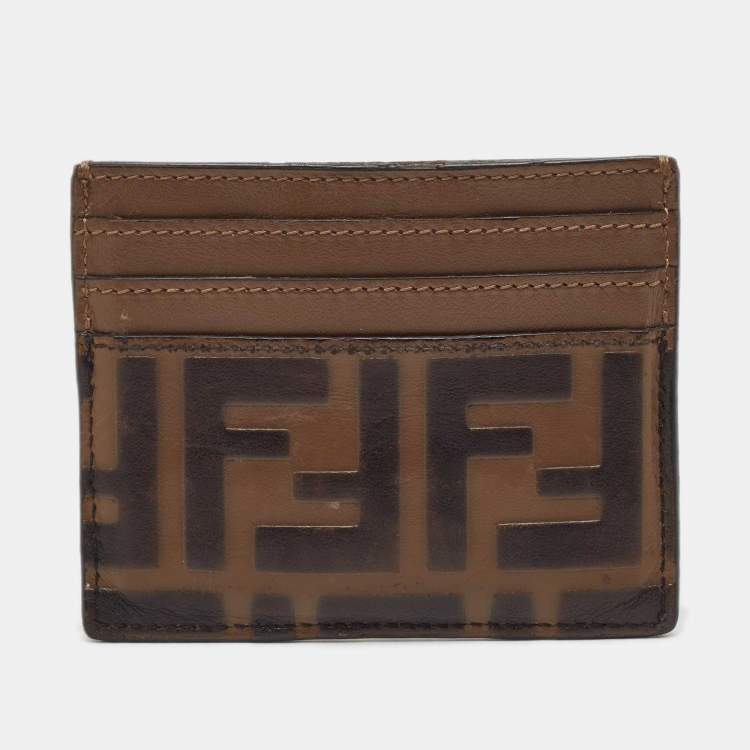 Pre Owned Fendi Tobacco Zucca Leather Card Holder