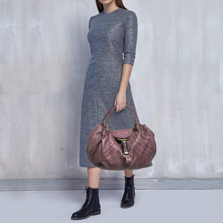 Pre Owned Fendi Purple Pebbled Leather Spy Bag