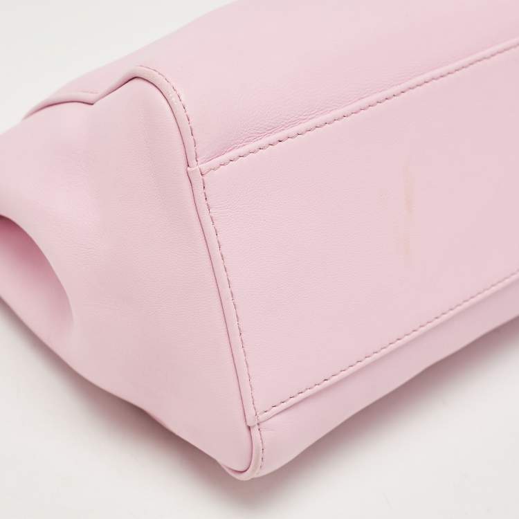 Pre Owned Fendi Light Pink Leather Mini Peekaboo Top Handle Bag