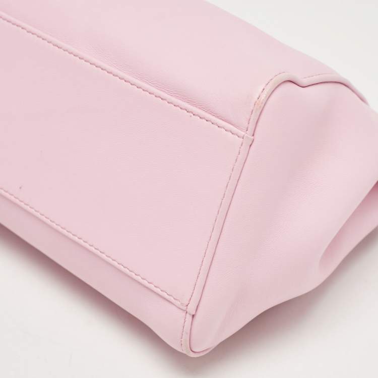 Pre Owned Fendi Light Pink Leather Mini Peekaboo Top Handle Bag