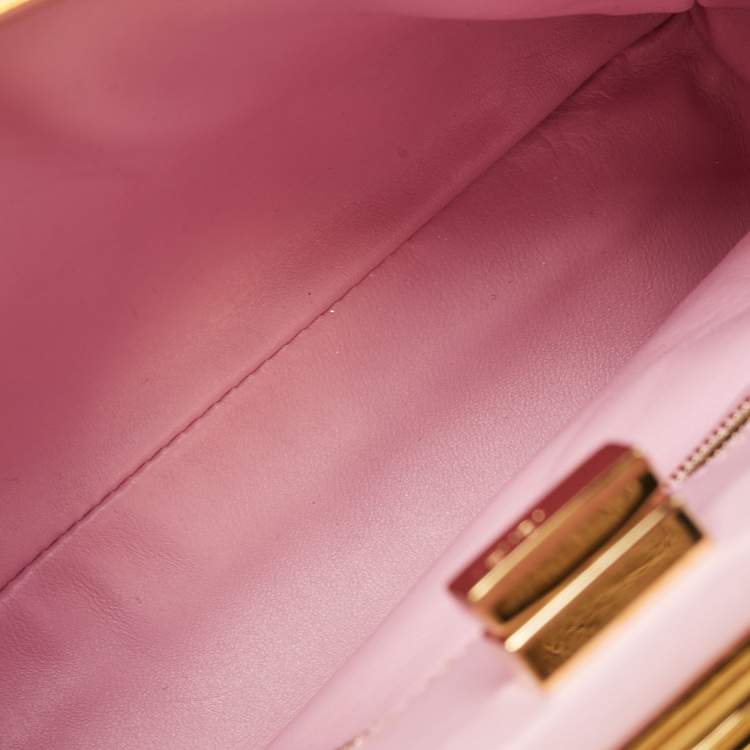 Pre Owned Fendi Light Pink Leather Mini Peekaboo Top Handle Bag