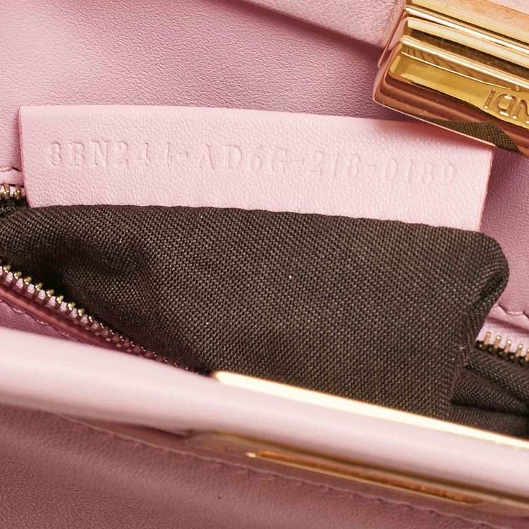 Pre Owned Fendi Light Pink Leather Mini Peekaboo Top Handle Bag