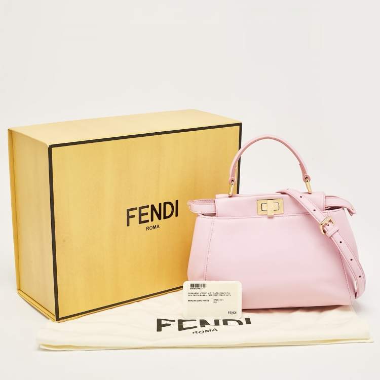 Pre Owned Fendi Light Pink Leather Mini Peekaboo Top Handle Bag