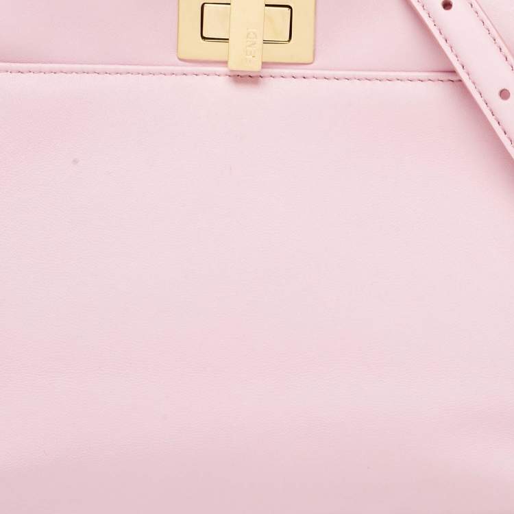 Pre Owned Fendi Light Pink Leather Mini Peekaboo Top Handle Bag