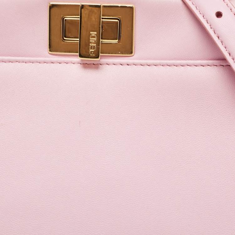 Pre Owned Fendi Light Pink Leather Mini Peekaboo Top Handle Bag