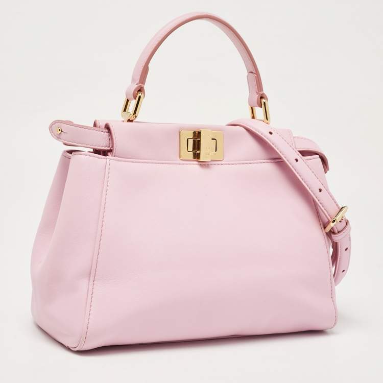 Pre Owned Fendi Light Pink Leather Mini Peekaboo Top Handle Bag