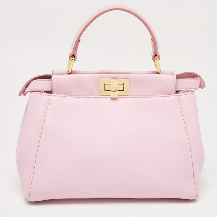 Pre Owned Fendi Light Pink Leather Mini Peekaboo Top Handle Bag