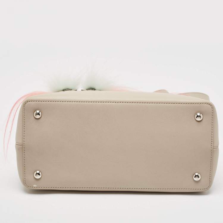 Pre Owned Fendi Light Beige/Black Leather Petite Monster Fur Sac 2jours Tote