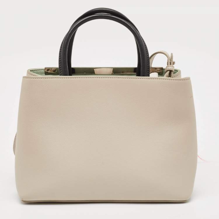 Pre Owned Fendi Light Beige/Black Leather Petite Monster Fur Sac 2jours Tote