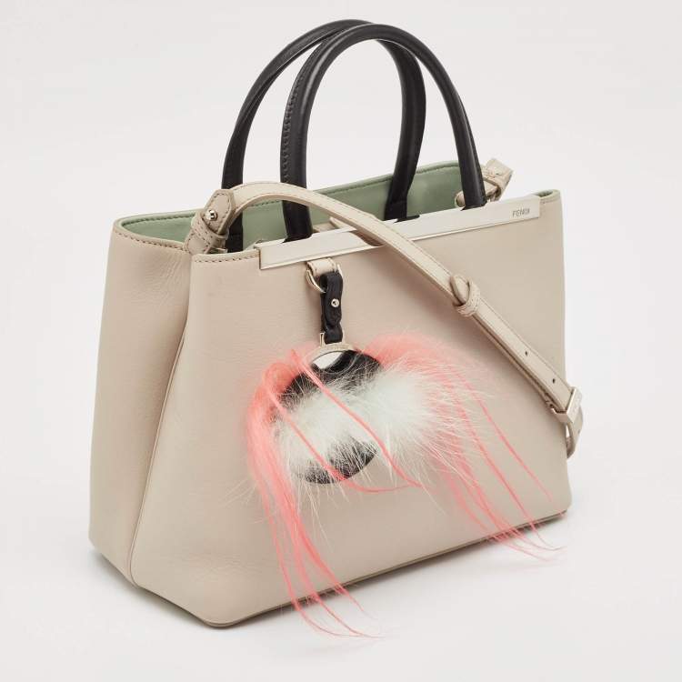 Pre Owned Fendi Light Beige/Black Leather Petite Monster Fur Sac 2jours Tote