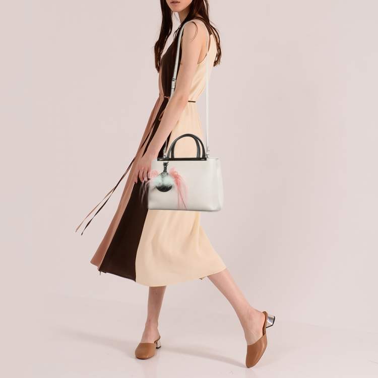 Pre Owned Fendi Light Beige/Black Leather Petite Monster Fur Sac 2jours Tote