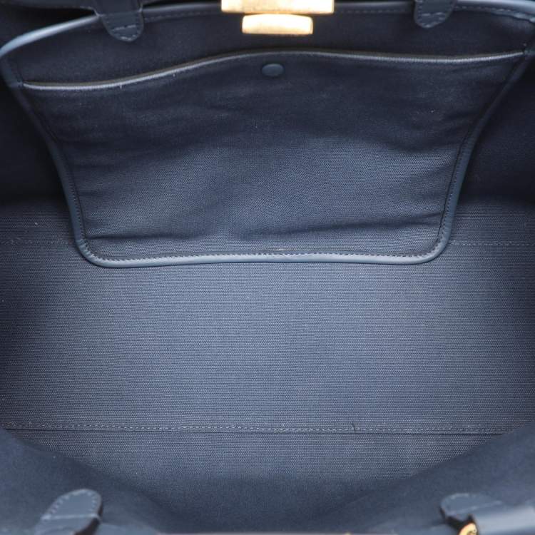 Pre Owned Fendi Blue Zucca Canvas and Leather Medium FF Peekaboo X Tote