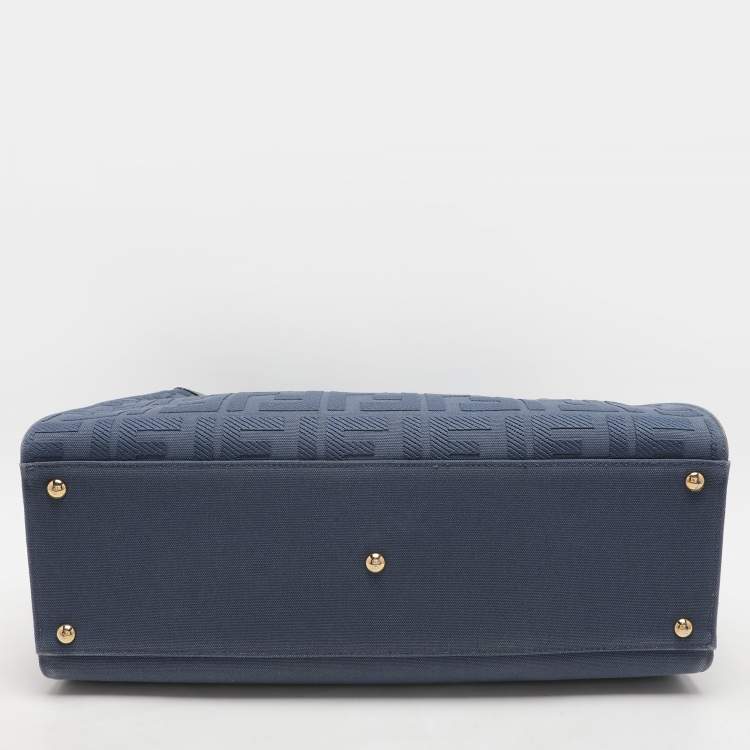 Pre Owned Fendi Blue Zucca Canvas and Leather Medium FF Peekaboo X Tote