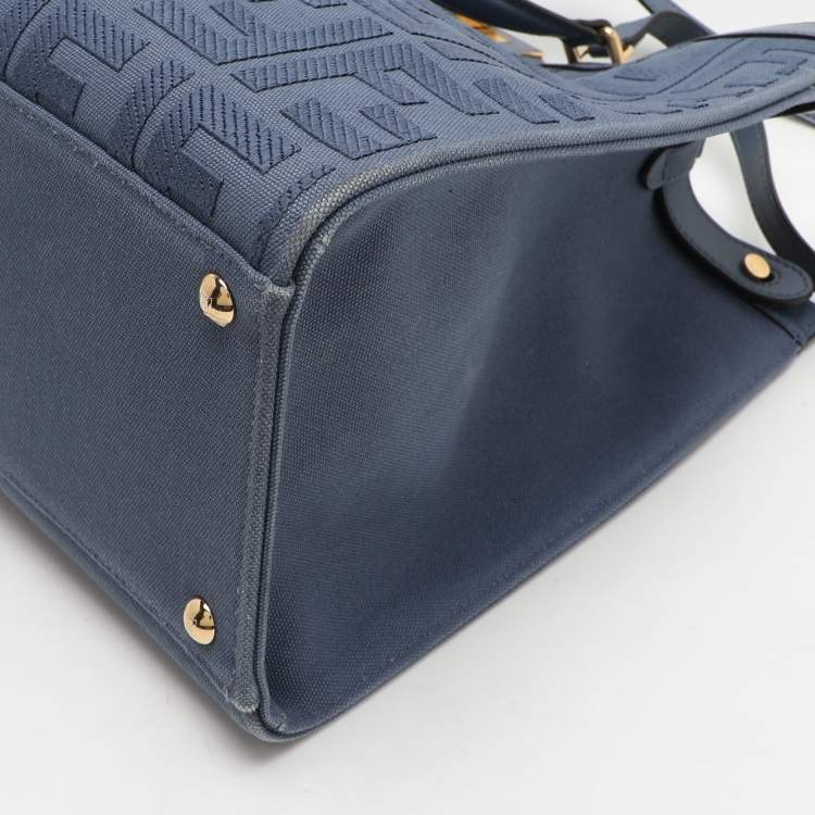 Pre Owned Fendi Blue Zucca Canvas and Leather Medium FF Peekaboo X Tote